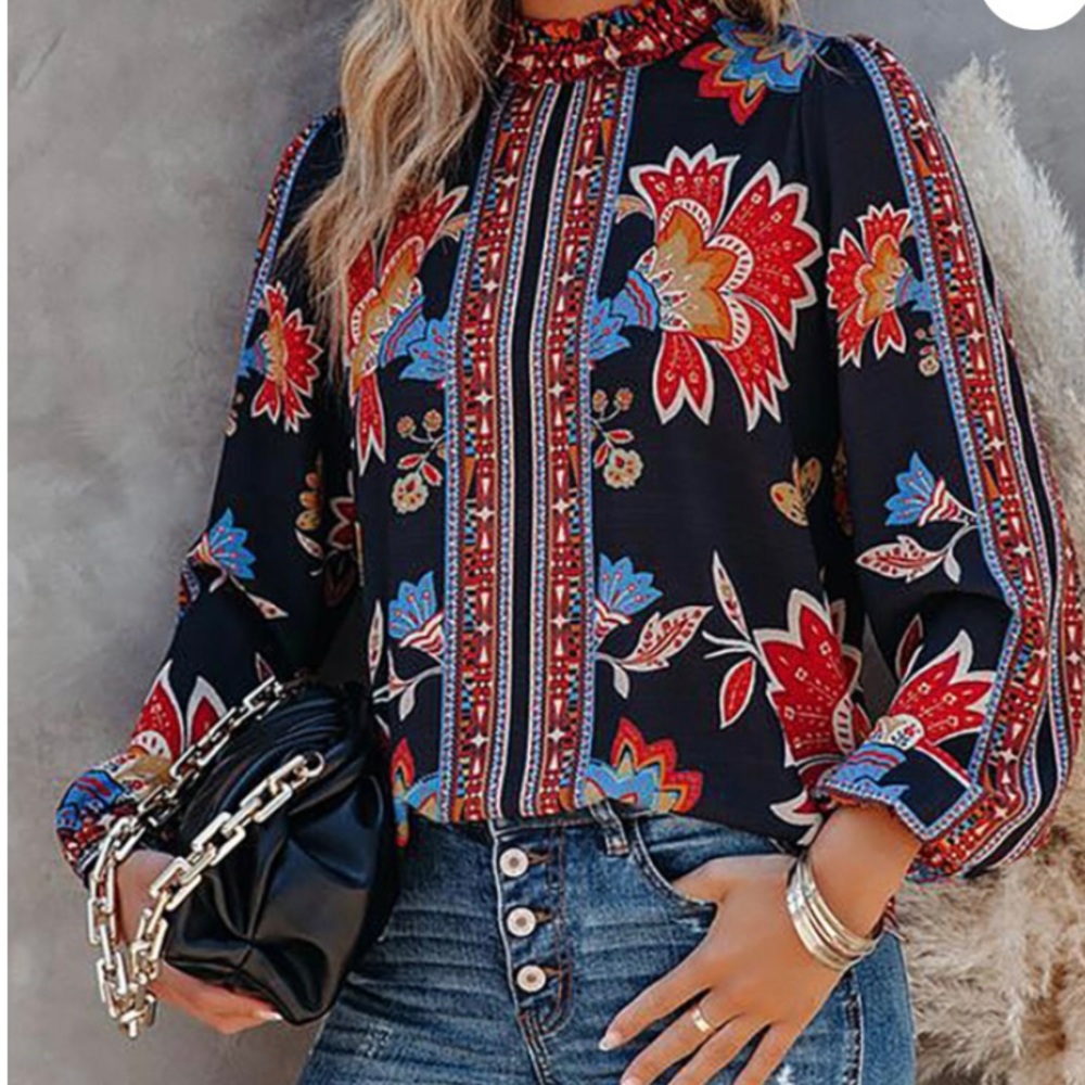 Lovely Demure Multicolor Flower Casual Business Blouse